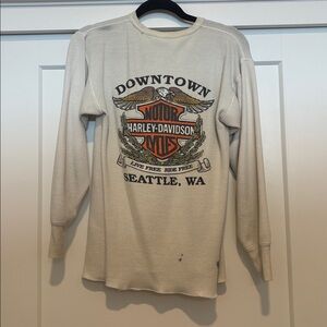 Vintage 1970s Harley-Davidson Cream Waffle-Knit Long Sleeve